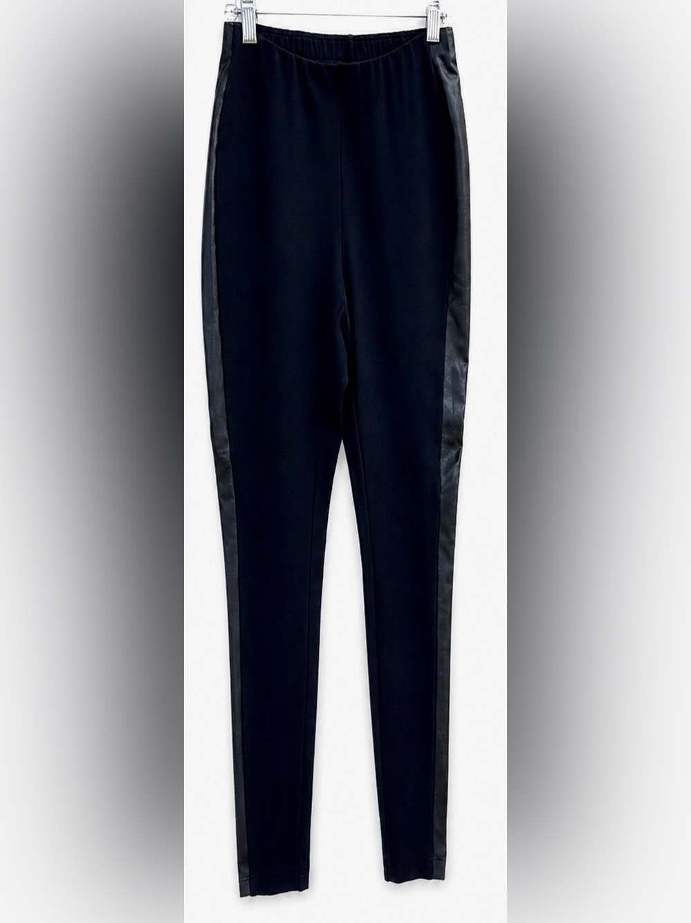 J.Jill Petite Black Ponte Knit Pull-On Ankle Pants Faux Leather Side Stripe SP